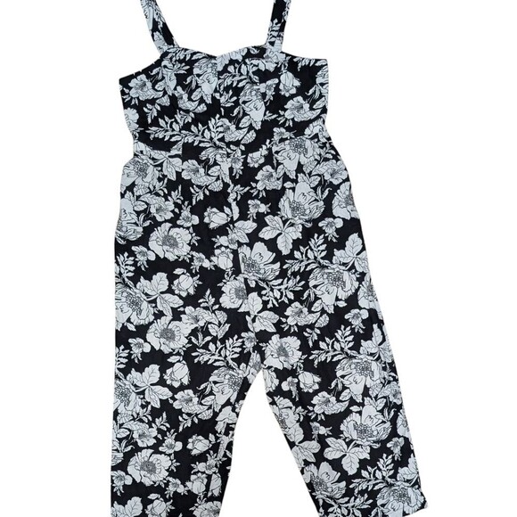 NWT Old Navy jumpsuit size 2X black white floral smocked linen cami cropped - Picture 1 of 11